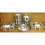 Two Royal Crown Derby rectangular 'Old Imari Japan' pattern 1128 trinket boxes and covers, 11 x 9cm,