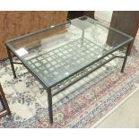 A modern metal-framed coffee table with undertier and plate glass top, 117.5 x 78cm.