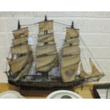 A wooden model of the three-masted clipper ship 'Fragata Espanola', ano 1780, on stand, 61cm high,