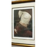 After Willi Kissmer, a limited edition coloured print 'Female torso with maroon wrap', 66 x 49cm,