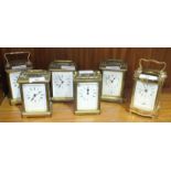 A collection of six brass carriage clocks, two with alarms, (all in need of restoration), (6).