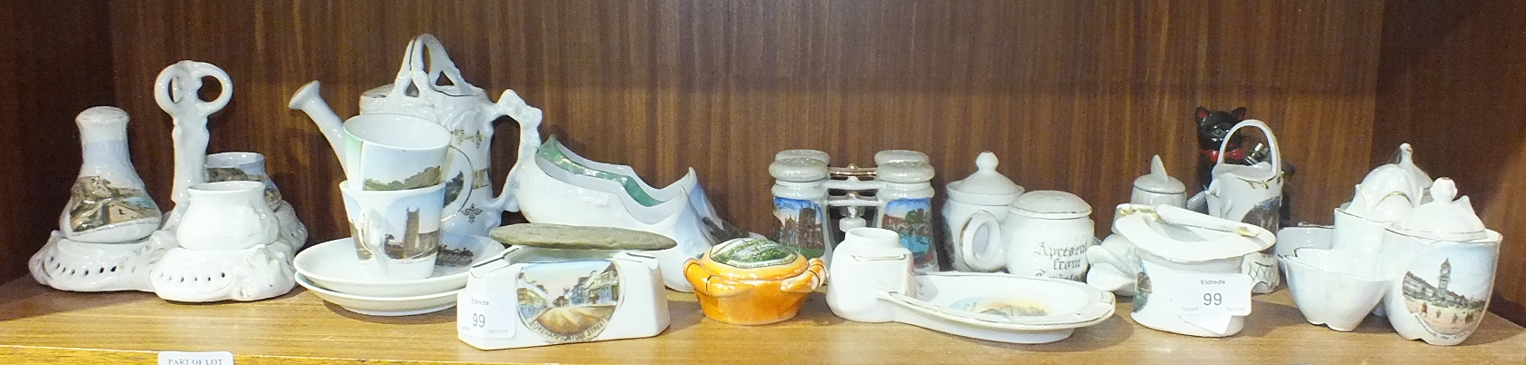 A collection of late-19th/early-20th century ceramic souvenir ware, including an ash tray with