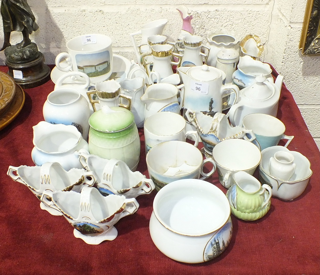 A collection of late-19th/early-20th century ceramic souvenir items, all with scenes of Plymouth and