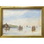J Chambers, 'Fishing and steam boats in Plymouth Sound', a signed oil on board, dated 1905, 19 x