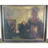 Follower of Walter Richard Sickert GENTLEMEN SEATED BESIDE A FIRE Oil on canvas, 52 x 62cm, also,