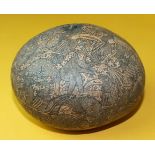 A gourd inked with a profusion of animals and birds, 11cm diameter, 7cm high.