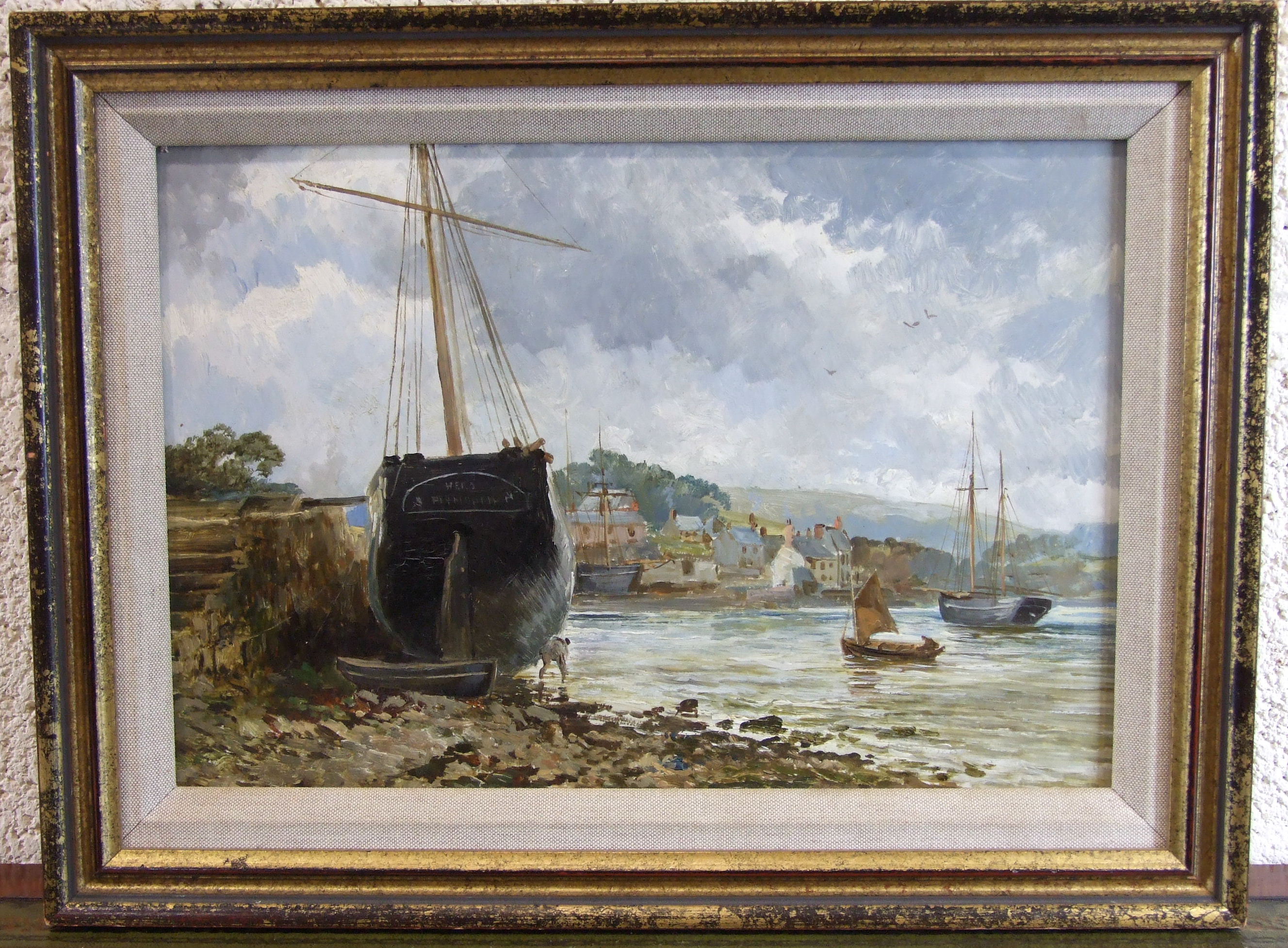 William Henry Pike, (1846-1908) BOATS MOORED AT ORESTON, NR PLYMOUTH Unsigned oil on board,
