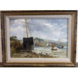 William Henry Pike, (1846-1908) BOATS MOORED AT ORESTON, NR PLYMOUTH Unsigned oil on board,