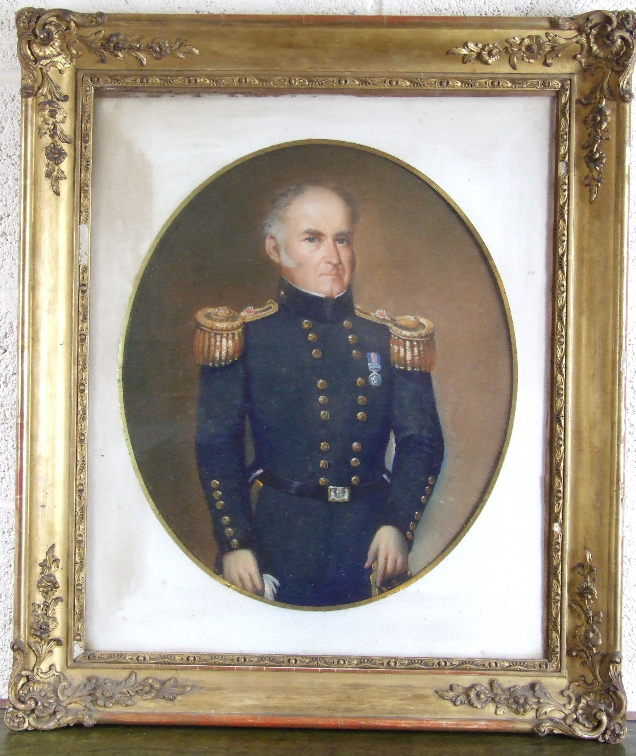 19th century English School PORTRAIT OF COMMANDER GENERAL WILLIAM LAIDLEY Pastel drawing, 47 x 39.