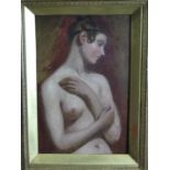19th century English School THREE-QUARTER LENGTH PORTRAIT OF A NAKED GIRL Unsigned oil on board,