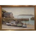 **Robin Davidson (20th/21st Century) MULLION COVE, CORNWALL Signed oil on canvas, inscribed verso,