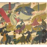 **Doris Bradham Hatt ARWA (1890-1969) FESTIVAL Oil on board, titled and inscribed on labels verso "