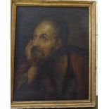 19th century Continental School BEARDED MAN RESTING HIS CHIN ON HIS HAND Unsigned oil on canvas,