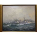 J Callingham (late 19th/early 20th century) TWO DESTROYERS AT SEA Signed oil on canvas, dated