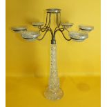 A late-19th/early-20th century cut glass candelabrum, the gilt metal six-branch fitting and cut