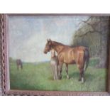 **Charles Walter Simpson RI (1885-1971) MARE AND FOAL IN A PADDOCK Signed oil on canvas, 29 x 39cm.