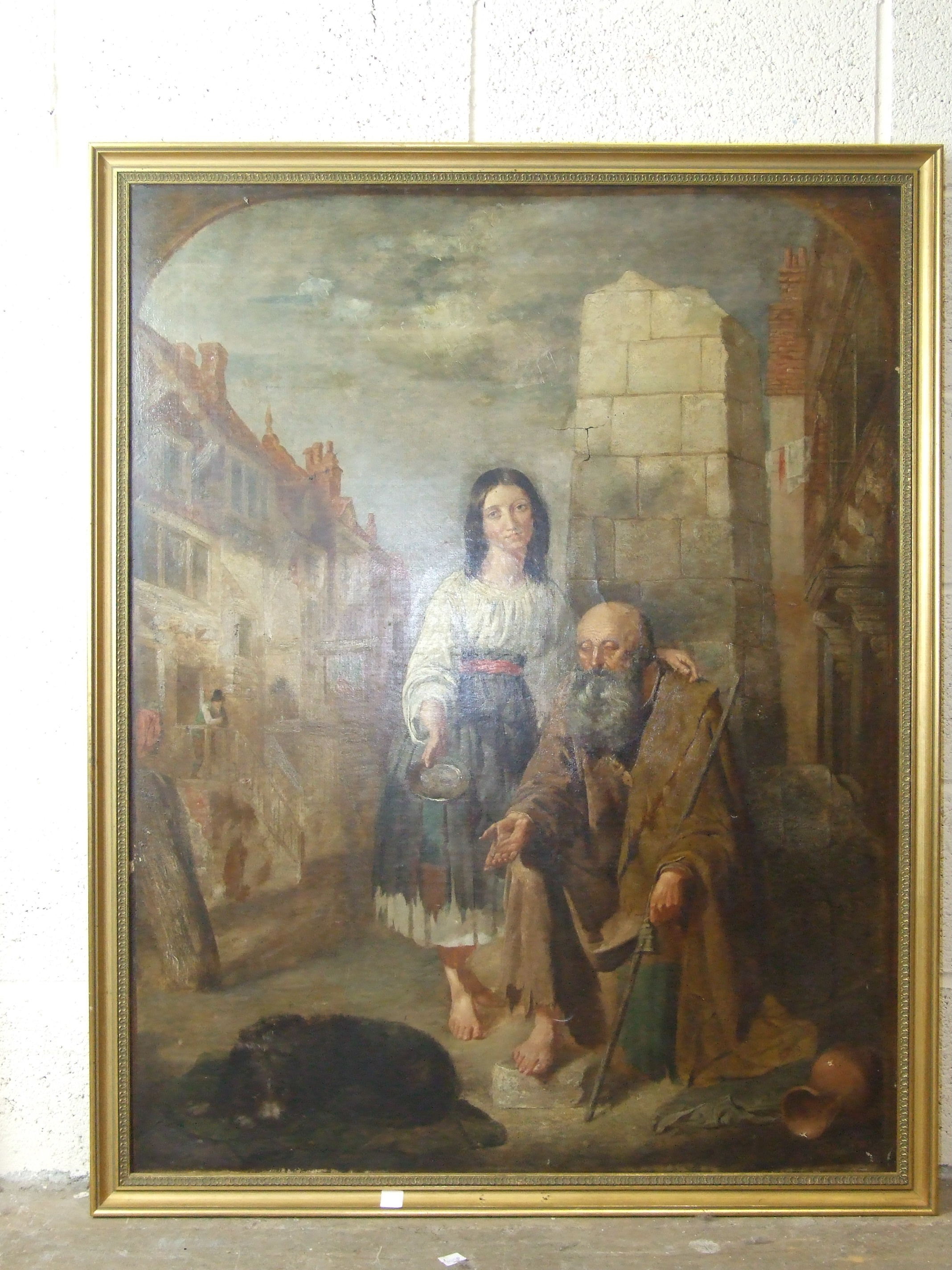 19th century English School THE BLIND BEGGAR WITH A GIRL AT HIS SIDE AND A DOG LYING BY HIS FEET - Image 2 of 4