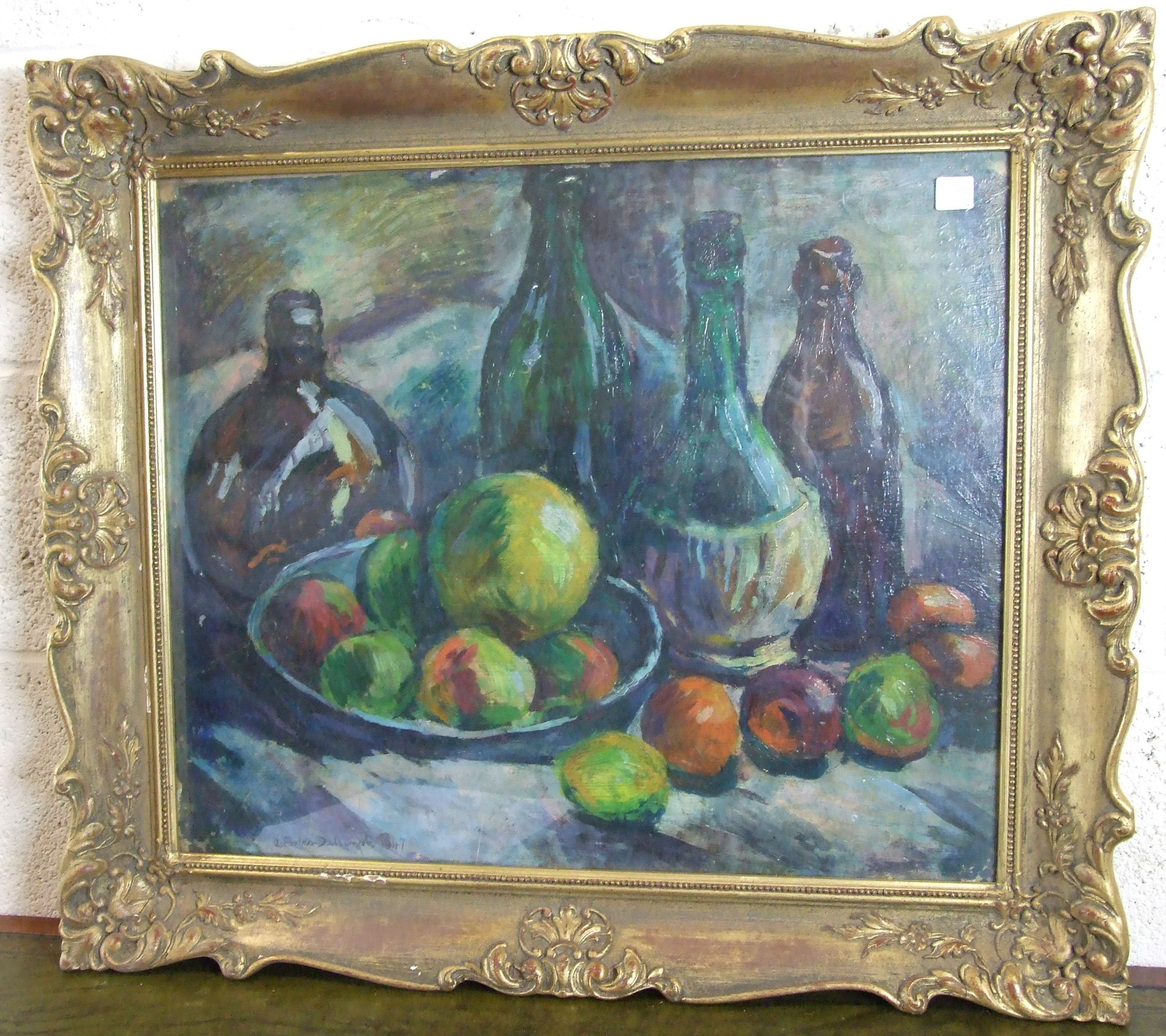 **Arthur Ewan Forbes Dalrymple (1912-1970) STILL LIFE WINE BOTTLES AND APPLES Signed oil on board,