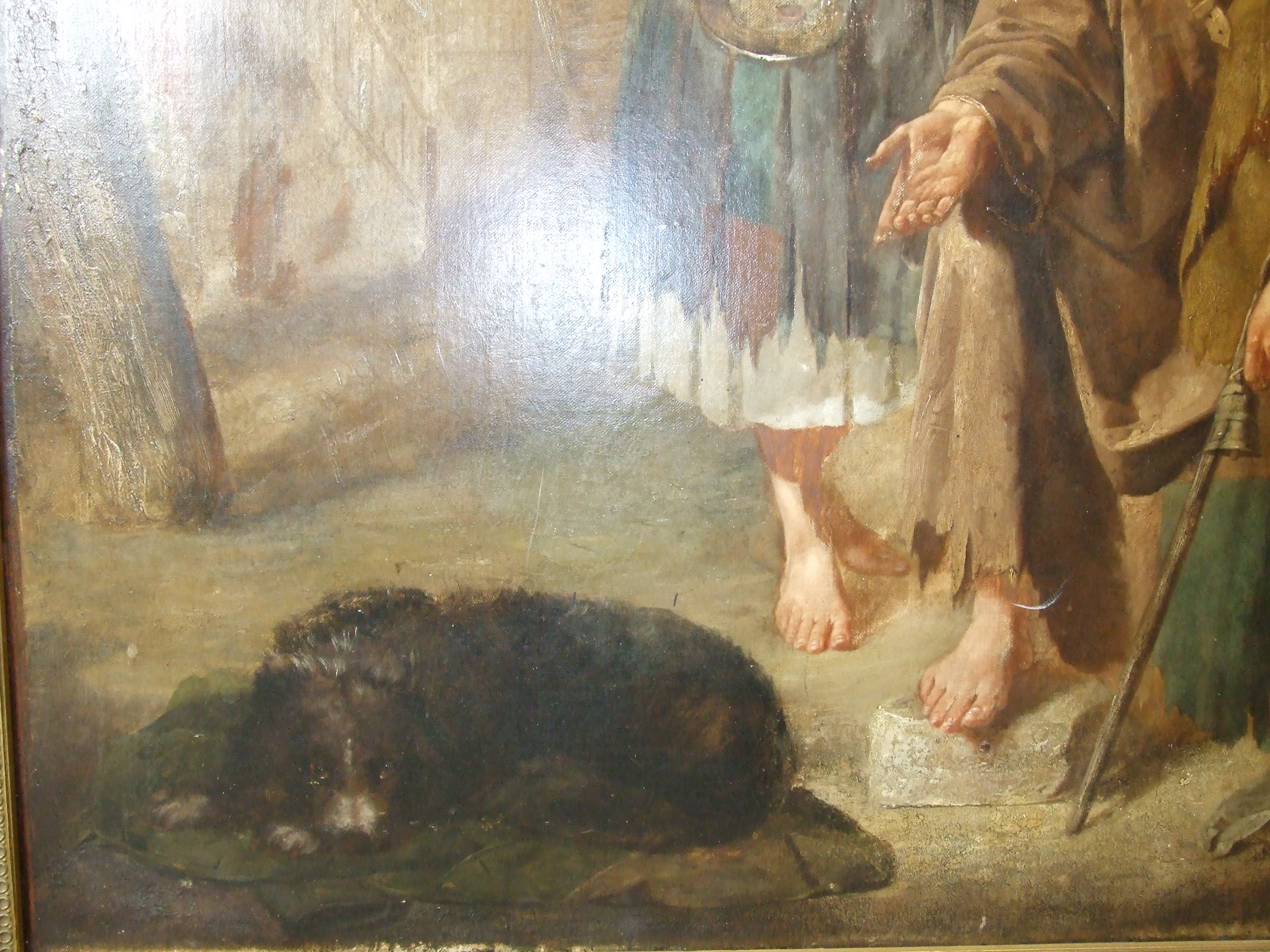 19th century English School THE BLIND BEGGAR WITH A GIRL AT HIS SIDE AND A DOG LYING BY HIS FEET - Image 3 of 4