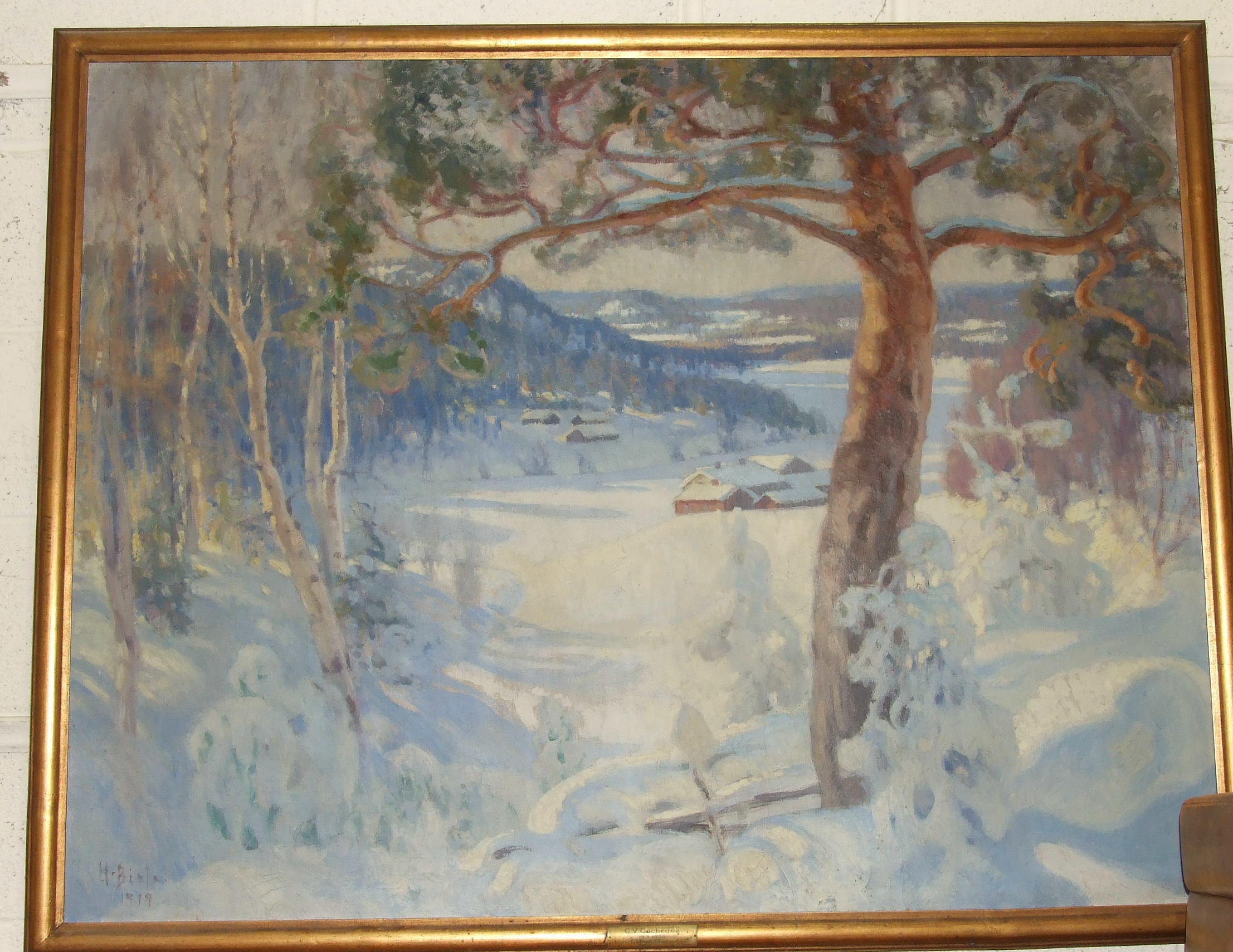 **H Birle (Scandinavian) SNOWBOUND VILLAGE Signed oil on canvas, dated 1919, 99 x 130cm.