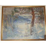 **H Birle (Scandinavian) SNOWBOUND VILLAGE Signed oil on canvas, dated 1919, 99 x 130cm.