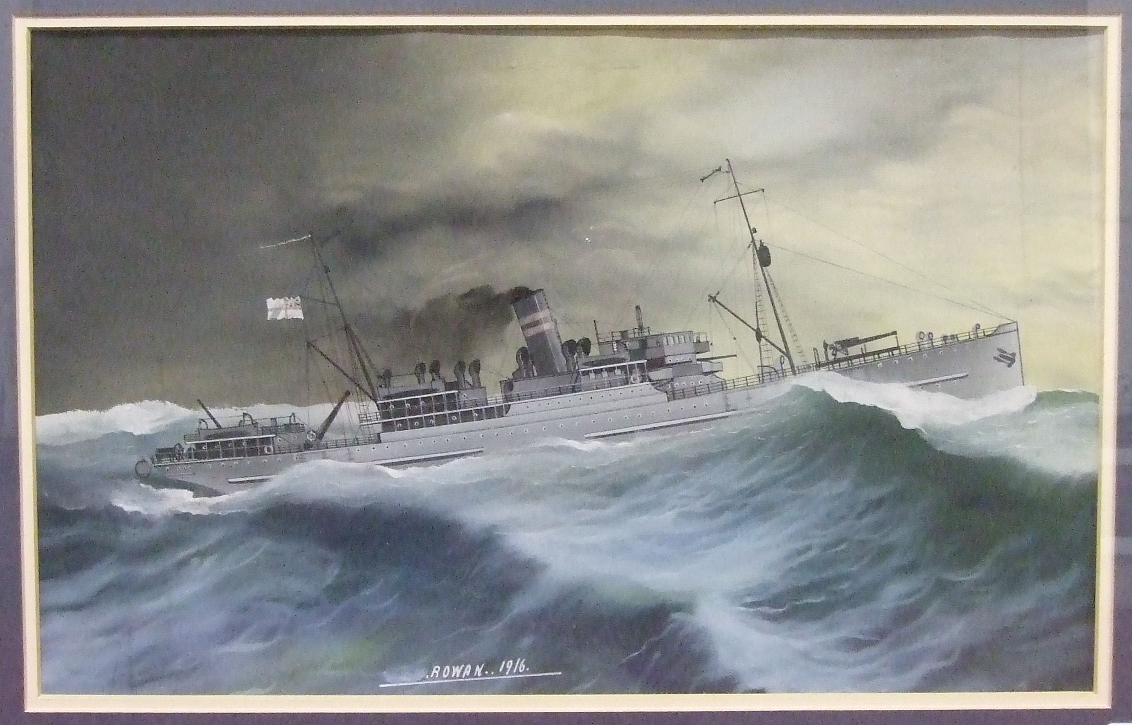 Early-20th century Marine School HMS ROWAN, A COMMISSIONED MERCHANT VESSEL Unsigned gouache,