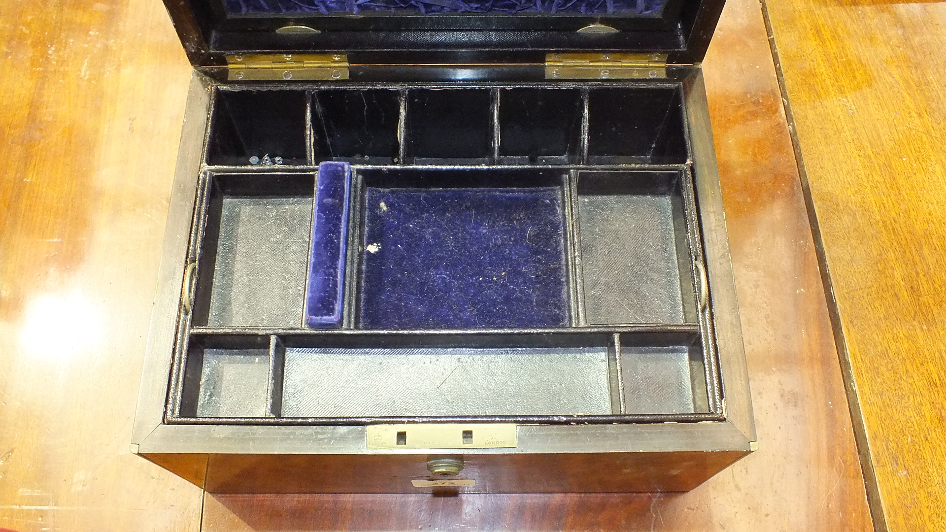 A late-Victorian brass-bound burr walnut jewellery box with hinged lid opening to reveal an interior - Image 8 of 9