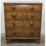 A walnut chest of four graduated cockbeaded drawers, on short turned feet, 76cm wide, 91cm high.