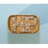 A gentleman's yellow gold ring set fifteen brilliant cut diamonds as the initials H P, marked 22K,