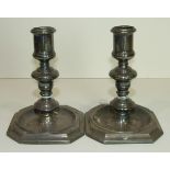 A pair of modern cast silver candlesticks by Garrard & Co Ltd, each with double knopped stem on