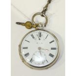 An open face keywind pocket watch, the white enamel dial with Roman numerals, Up/Down power