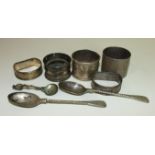 Four silver napkin rings, various dates and makers, another with import marks and other items ___5.