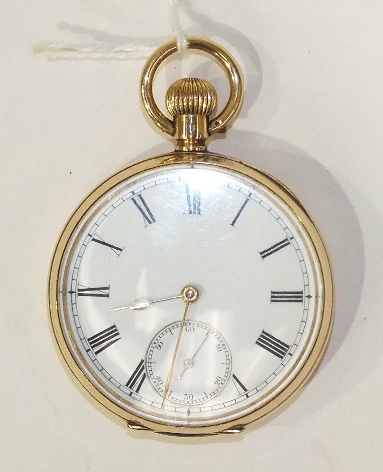 Omega, a gent's open-face keyless pocket watch, the white enamel dial with seconds subsidiary and
