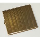 "The Belvoir", a 9ct yellow gold cigarette case with engine-turned decoration, 9x8cm, 136g.