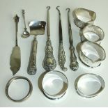 Six various silver napkin rings and other small silver, weighable silver___ 3.1oz.