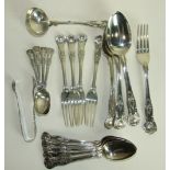 A quantity of silver kings pattern flatware, various dates and makers; 3 tablespoons, 1 table