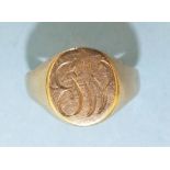 A gentleman's gold signet ring marked 10K, size S, 5.3g.