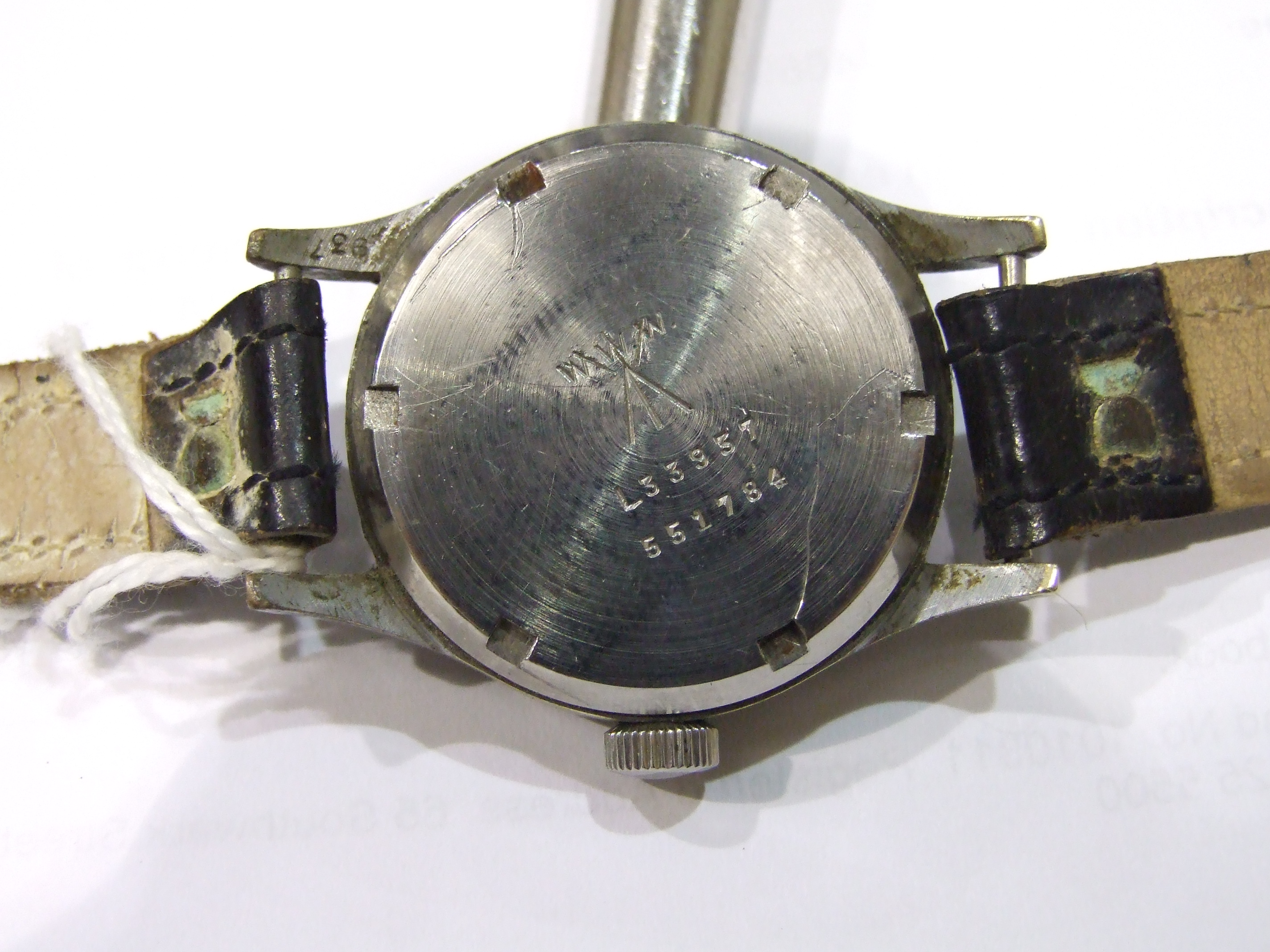 Record, a military wrist watch, the black dial with Arabic numerals, seconds subsidiary and marked - Image 2 of 2