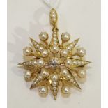 A late Victorian pearl and diamond star brooch/pendant, centrally set an old brilliant cut