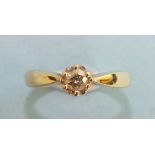 A solitaire diamond ring claw set a brilliant cut diamond of approx 0.2cts in 9ct gold mount, size