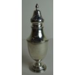 A silver sugar caster of baluster form with reeded wavy border on circular foot, maker Walker &