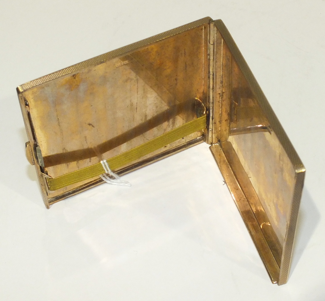 "The Belvoir", a 9ct yellow gold cigarette case with engine-turned decoration, 9x8cm, 136g. - Image 2 of 2