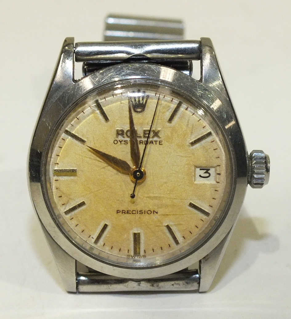 Rolex Oysterdate Precision, mid-size steel-cased wrist watch c1955, ref: 6466, the yellowed dial