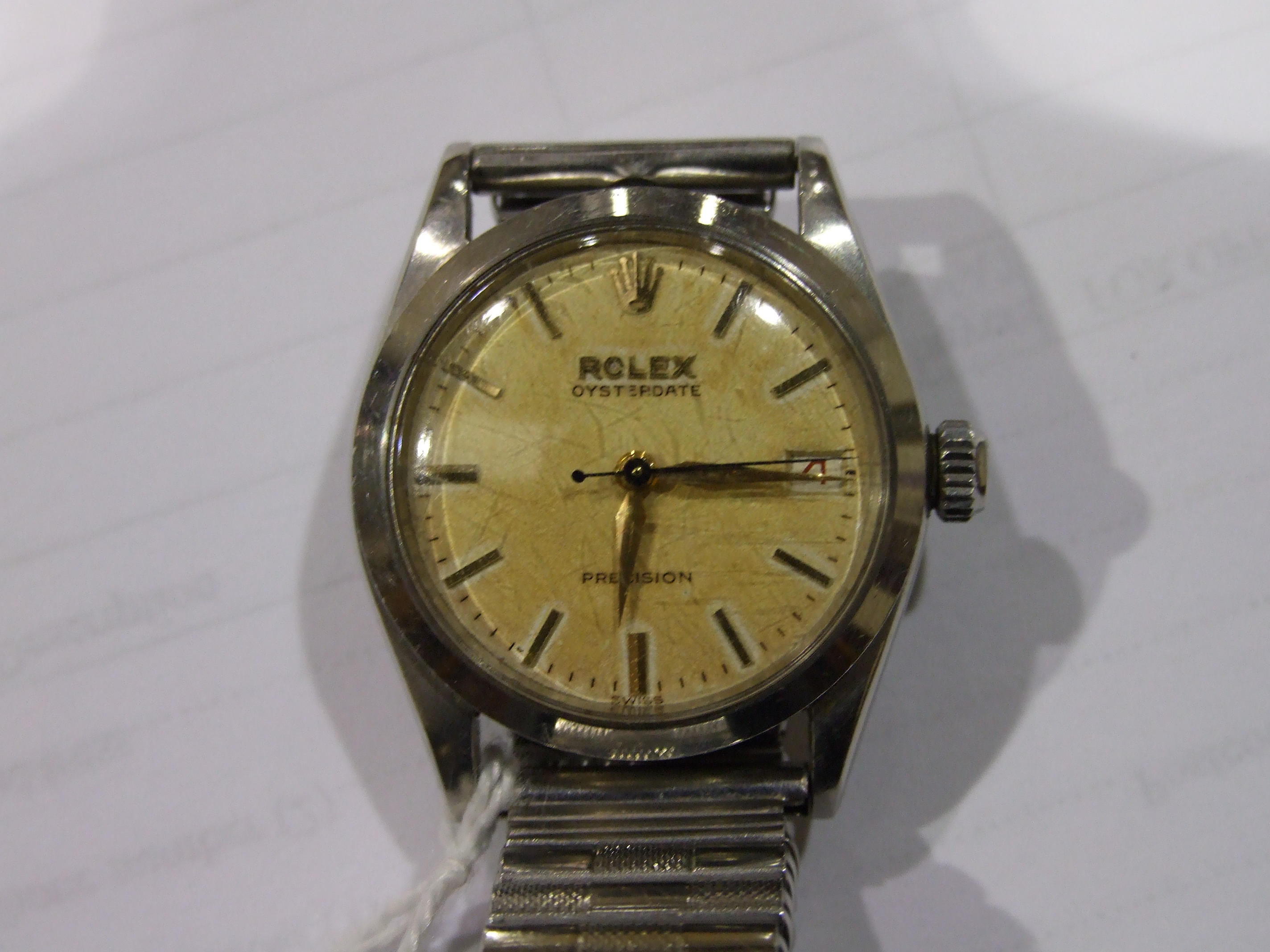 Rolex Oysterdate Precision, mid-size steel-cased wrist watch c1955, ref: 6466, the yellowed dial - Image 2 of 4