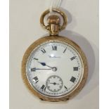 Waltham, a lady's gold-cased open-face keyless pocket watch, the white enamel dial with Roman