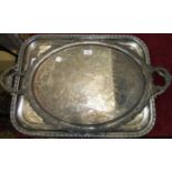 A plated two-handled oval tray, 71cm and a plated two-handled rectangular tray, 76cm, (2).