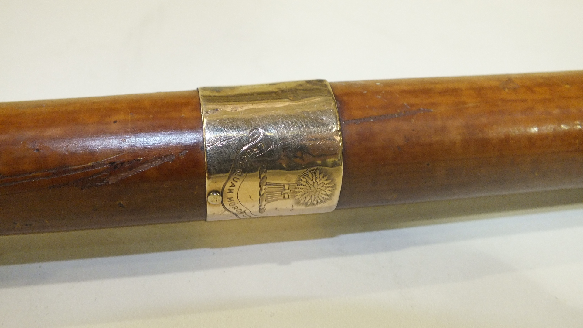 A horn-handled walking stick with yellow metal mounts, inscribed Presented to Supt WWH Warneford - Image 3 of 7