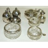 A late Victorian silver cruet of triform shape on three ball feet, Sheffield 1899 and other silver