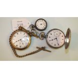 A silver hunter cased keyless pocket watch, (af, bezel, glass and subsidiary hand missing), a gold