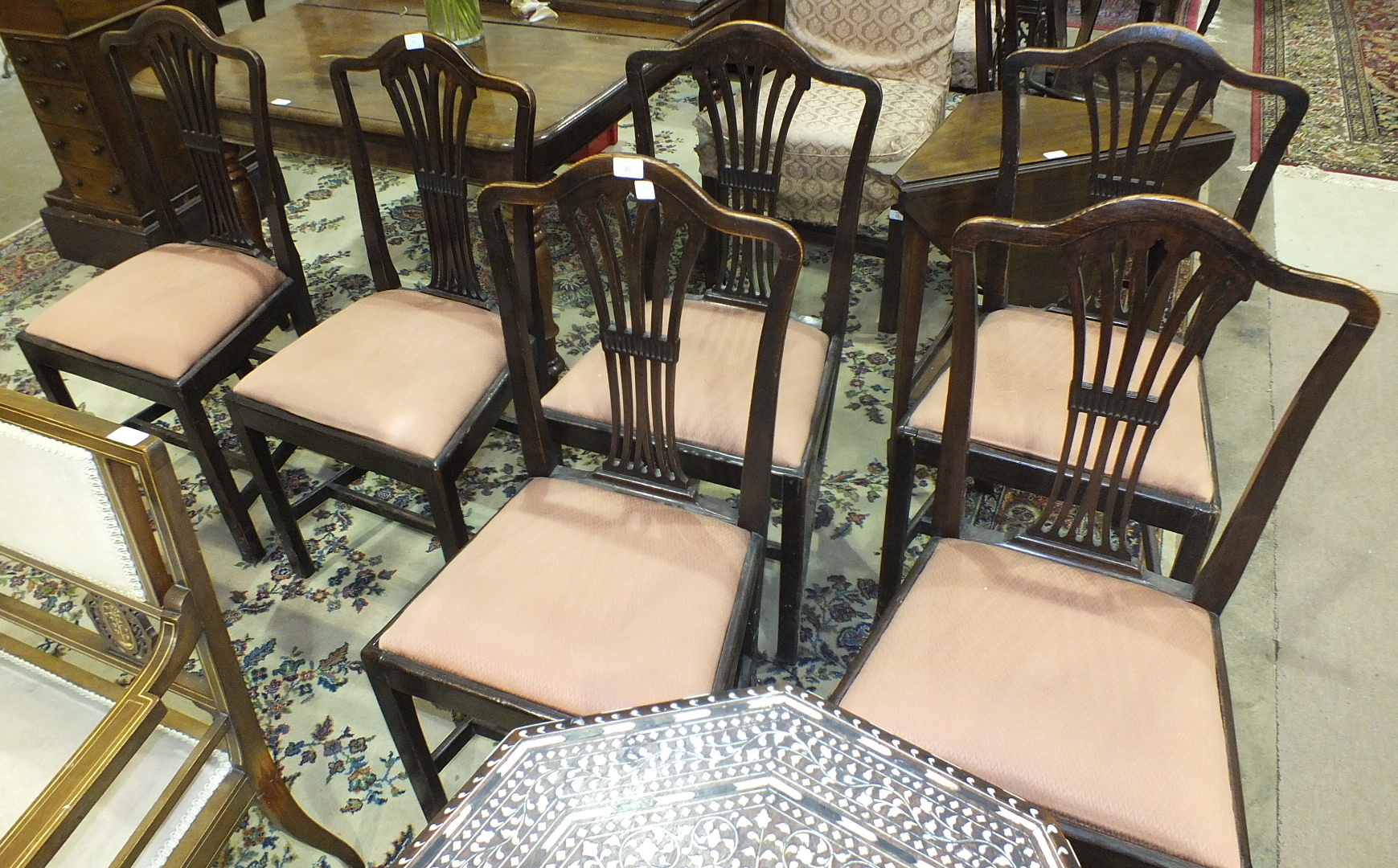 Six 19th century country made elm dining chairs, (6).